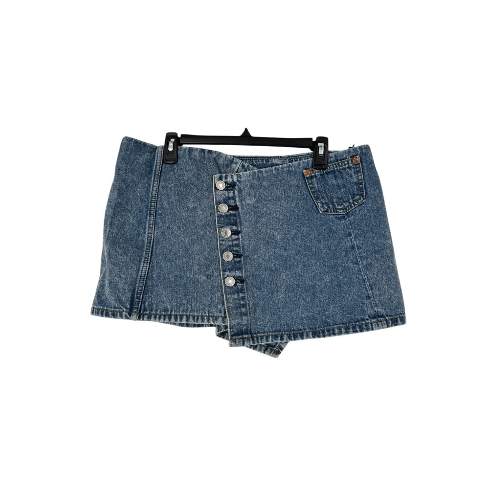 RE/DONE Women's Acid Blue Denim Wrap Mini Skirt Size 29 NWT $285